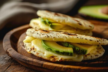 Delicious Avocado and Cheese Quesadillas on a Wooden Plate Perfect for Healthy Snacks or Meals