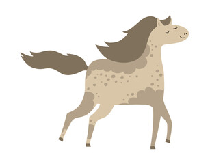 Running Horse cartoon vector illustration. Playful horse isolated. Comic purebred wild jumping stallion. Farm flat character animal. Hand drawing design perfect for children books educational material