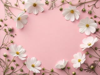 Cherry blossom floral frame with pink flowers in a spring design