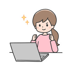 パソコンの前でガッツポーズをする女性