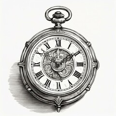 A vintage pocket watch drawn in pencil, detailed yet simple