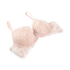 One beautiful beige bra isolated on white