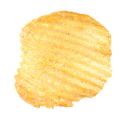 One tasty ridged potato chip in air isolated on white