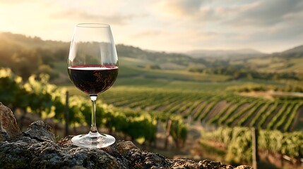Red Wine Glass Vineyard Sunset