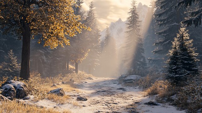Scenic Winter Wonderland in the French Alps Forest - Snowy Landscape with Pine Trees