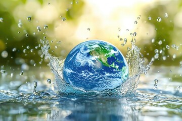 Earth splashes into water, symbolizing sustainability, conservation, and water day awareness. Perfect for water protection, climate change, and eco friendly initiatives