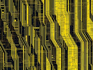 Abstract Yellow & Black Circuit Board Design Technological Network Illustration for Digital & Data Concepts.