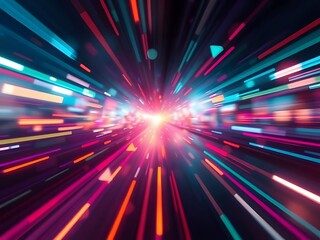 Obraz premium Abstract Digital Neon Light Speed Tunnel Effect, Futuristic Technology, Data Stream, Background Design.