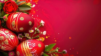 Easter: The Warm Rebirth Celebration against the Rose Red Background