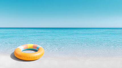 Naklejka premium Panorama view on beautiful sunset and tropical beach. Relaxation and calmness beach holiday, resort or hotel. Summer vacation on tropical beach landscape 