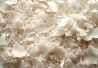 Close-up View of White Shredded Organic Material for Use in Crafts, Decorations, or Natural Products, Highlighting Textures and Shapes on a Neutral Background