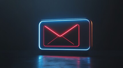 Fototapeta premium A neon-lit email icon glowing in a dark space, symbolizing digital communication and modern technology.
