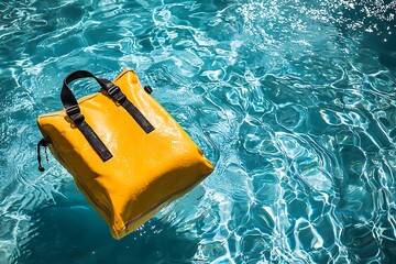 Waterproof Yellow Tote Bag Floating in a Teal Swimming Pool