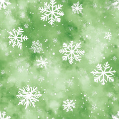 Christmas Snowflake Background, Green Watercolor Wash