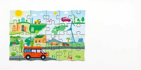 Colorful Jigsaw Puzzle City Vehicles Nature Renewable Energy Fun