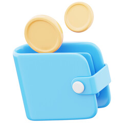 Coins and wallet representing management for financial success icon illustration. Concept of wealth and savings. Money control 3d render illustration image