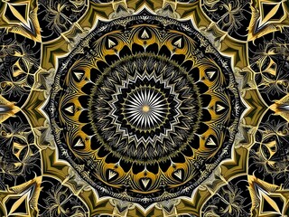 Stunning Golden Fractal Mandala Art Decorative Digital Design for Spiritual Practices & Meditation, Unique Abstract Wallpaper