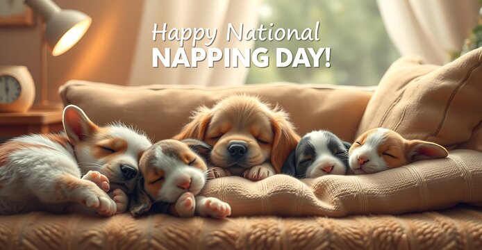 national napping day with animals, relaxation and cozy break - Powered by Adobe