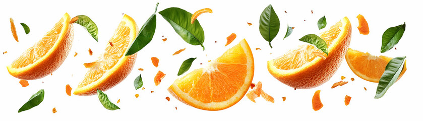 Vibrant Orange Slices in Air, Juicy Citrus Fruit, Exploding with Freshness and Zesty Flavor, Delightfully Appealing