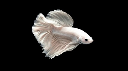 Fototapeta premium Elegant White Betta Fish with Flowing Fins on a Dramatic Black Background