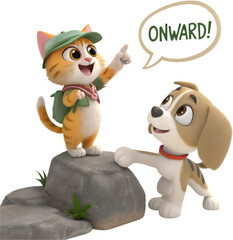 Naklejka premium The cute kitten and puppy couple cartoon character showcases love, joy, and playful charm. 