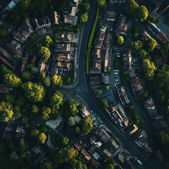 Aerial View of a Suburban Neighborhood With Green Trees and Curving Roads