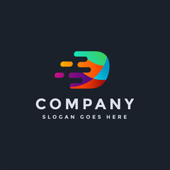 Motion letter D for dash digital logo icon vector template on dark background