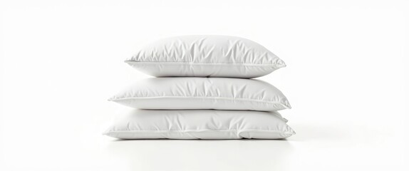 Obraz premium Stack of bedding items on a white background, white pillow placed on the duvet separately, bedding objects isolated against a white backdrop, illustration of bedding items catalog, mockup of bedding.
