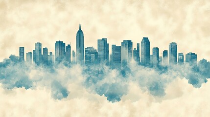 New York City skyline with clouds at dawn showcasing skyscrapers and iconic architecture in a dreamy atmosphere