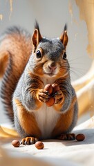 Obraz premium Squirrel holding nuts against a white background