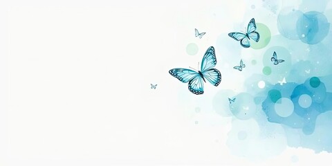 Serene Blue Butterflies Watercolor Background Spring Nature