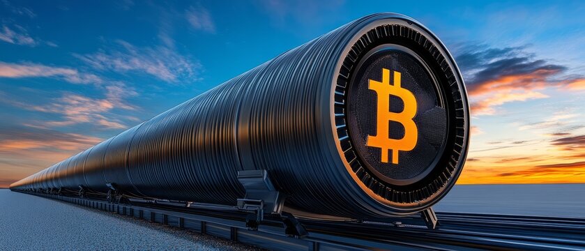 Innovative bitcoin truck in a hyperloop concept tube showcasing the future of transportation technology