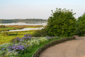 View of Lake Kuchane from the foot of the Mikhailovskoye estate of the Pushkin Museum-Reserve on a...