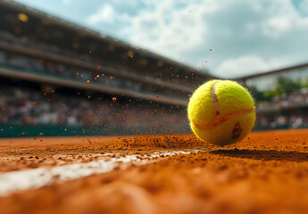 Tennis ball hitting the clay court
