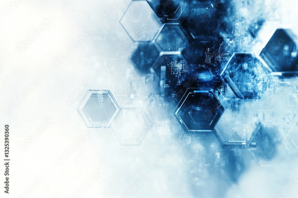 Poster abstract tech background with hexagons and digital elements.