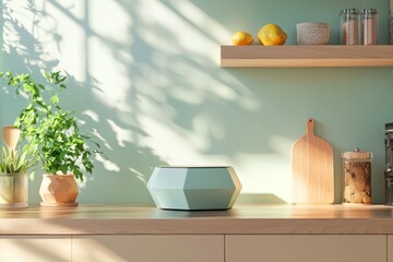 Modern nine-sided nonagon-shaped container, complementing a minimalist kitchen aesthetic.