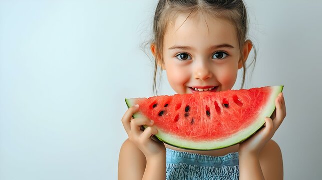 Portrait of cute girl eating watermelon