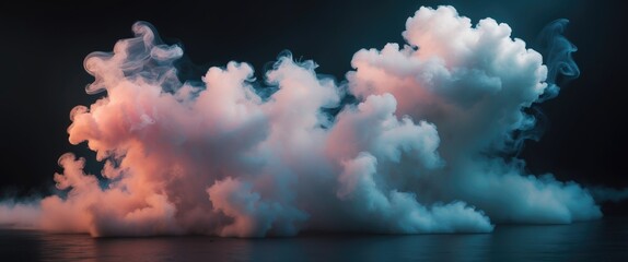 Smoke clouds produce fog in the upper left and lower right corners of a black background.