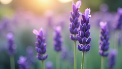 Obraz premium Intricate detail of lavender flower spikes, soft focus background , image, violet
