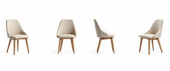 Single chair viewed from various angles, isolated on a white background.