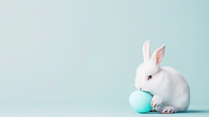 Easter Adorableness: A Fluffy Bunny's Blue Egg - Holding Delight