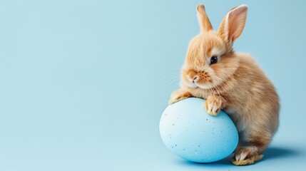 Easter Adorableness: A Fluffy Bunny's Blue Egg - Holding Delight