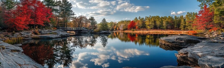 Reflections of Autumn Colors on the Still Waters of a Peaceful Lake