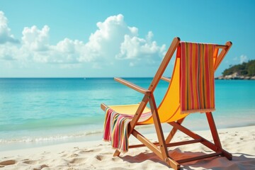 Relaxation on a sunny beach chair by the ocean