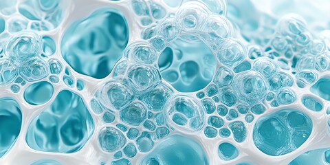 Abstract Close-up of Blue Bubbles and White Structure for Science Concepts