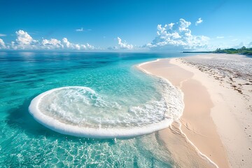 Obraz premium Stunning Turquoise Ocean Beach Scene with Unique Wave Formation