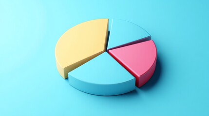 Obraz premium A colorful pie chart in pastel hues on a blue background, representing data visualization and analysis.
