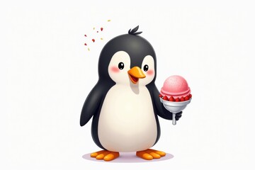 Obraz premium Penguin enjoys ice cream on a sunny day