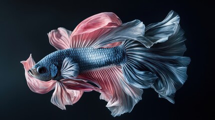 Fototapeta premium Elegant Betta Fish with Flowing Fins Against a Dark Background
