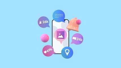 An Animated Smartphone With Social Media Icons, Symbolizing User Interaction And Digital Communication. Suitable For Business, Social Media Management, Digital Marketing And Explainer Video. - Powered by Adobe